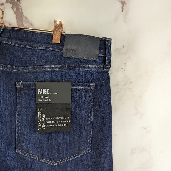 Paige Jeans Mens 34 Federal Slim Straight Stretch Denim Dark Wash Graham - Picture 16 of 16